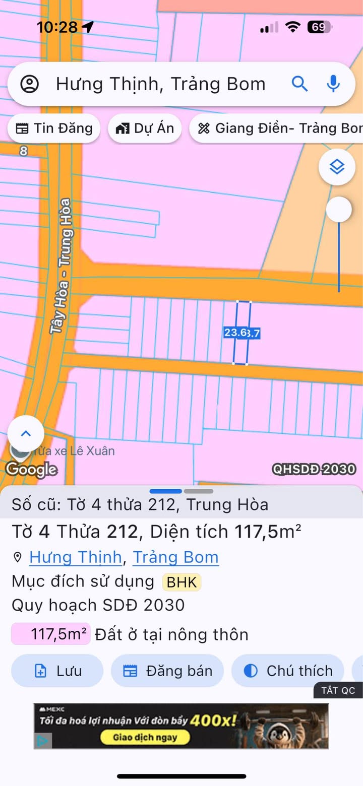 Đất nền xã Hưng Thịnh 118m² giá 800 triệu - Sổ riêng chính chủ