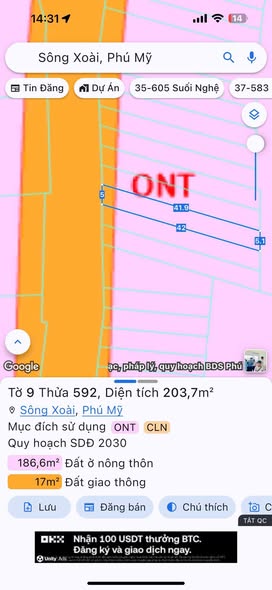 Đất nền Sông Xoài, Bà Rịa - Vũng Tàu 205m² giá 900 triệu - Đầu tư sinh lời cao!