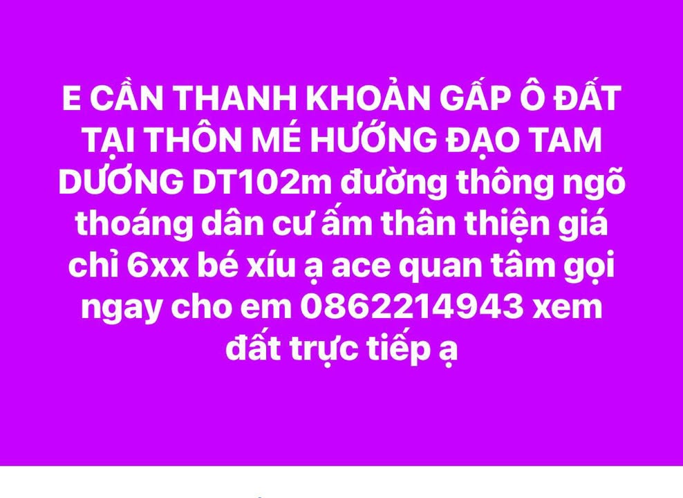 Đất nền thôn Mé, Hướng Đạo, Tam Dương 102m² giá chỉ 6xx triệu - Cơ hội đầu tư hấp dẫn!