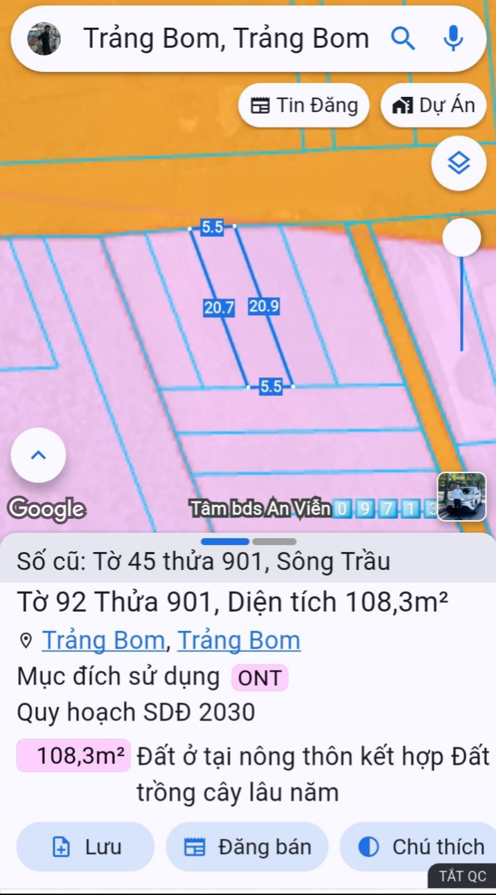 Đất mặt tiền kinh doanh Trảng Bom 108m² giá chỉ 1.35 tỷ - Đầu tư sinh lời ngay!