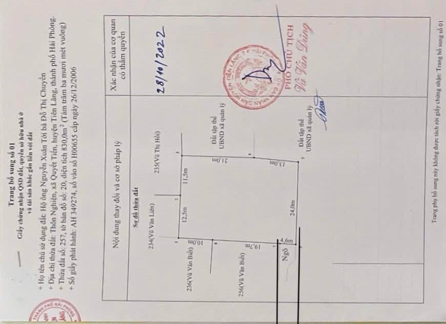 Đất thổ cư 830m² tại Quyết Tiến - Tiên Lãng giá chỉ 6 tỷ - Đầu tư sinh lời ngay!