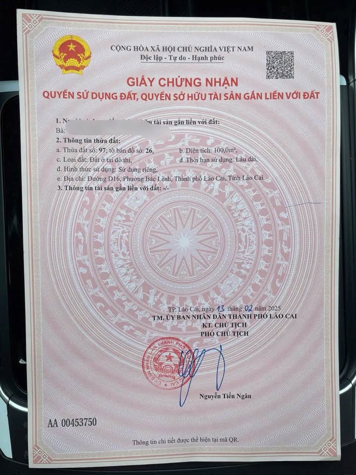 Đất nền 100m² tại đường Phan Huy Ích, TP. Lào Cai - Sổ đỏ chính chủ, giá thương lượng!