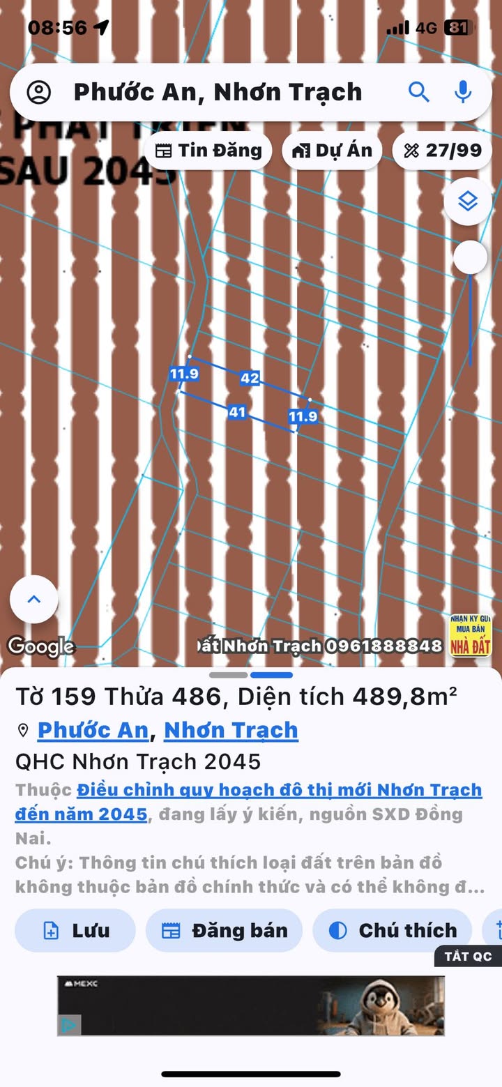 Đất nền Vĩnh Thanh, Nhơn Trạch 489m² chỉ 2,2 tỷ - Gần trạm y tế!