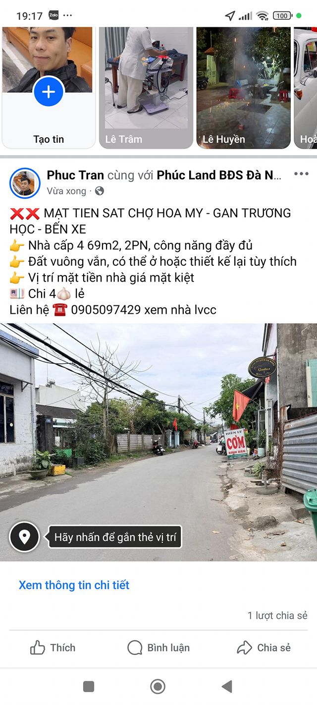 Nhà mặt tiền Phường Hòa Minh, 69m² giá 4 tỷ - Gần chợ Hòa Mỹ