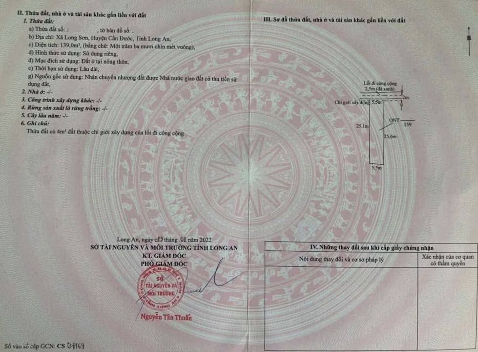 Đất thổ cư 137m² tại xã Long Sơn, huyện Cần Đước, giá 550 triệu - Cơ hội đầu tư hấp dẫn!