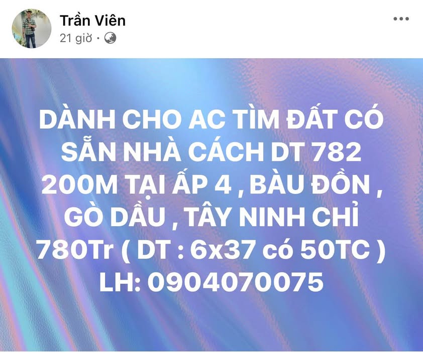Đất nền có nhà Ấp 4, Bàu Đồn 222m² giá chỉ 780 triệu - Đầu tư sinh lời ngay!