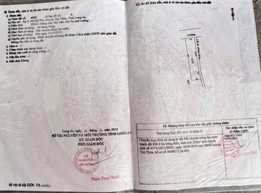 Đất thổ cư Ấp 4, Mỹ Phú, Thủ Thừa, Long An 210m² giá 1.2 tỷ - Sổ đỏ chính chủ, thương lượng ngay!