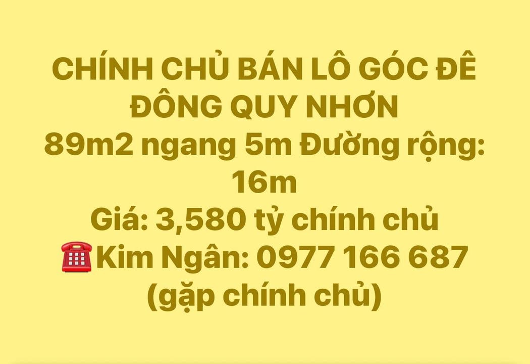 Đất nền lô góc Đê Đông Quy Nhơn 89m² giá 3.58 tỷ - Cơ hội đầu tư tuyệt vời!