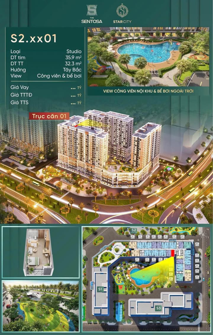 Căn hộ Studio The Sentosa S2 32m² giá 1.291 tỷ - Đầu tư sinh lời ngay!