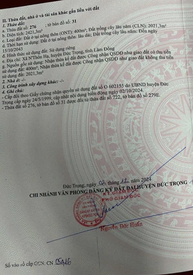 Đất Farm N'Thol Hạ, Đức Trọng 2421m² giá 3 tỷ - Cơ hội đầu tư hiếm có!