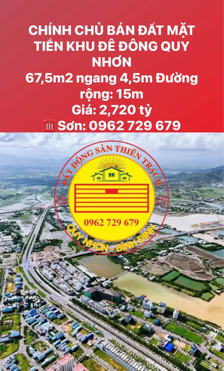 Đất mặt tiền khu Đê Đông Quy Nhơn 68m² giá 2.72 tỷ - Đầu tư sinh lời ngay!