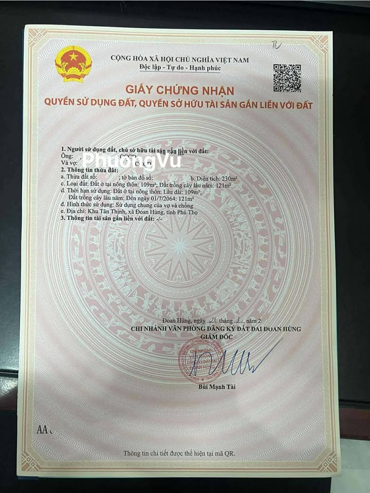 Đất nền khu Tân Thịnh, Huyện Đoan Hùng 230m² - Tiện lợi, giá thỏa thuận!