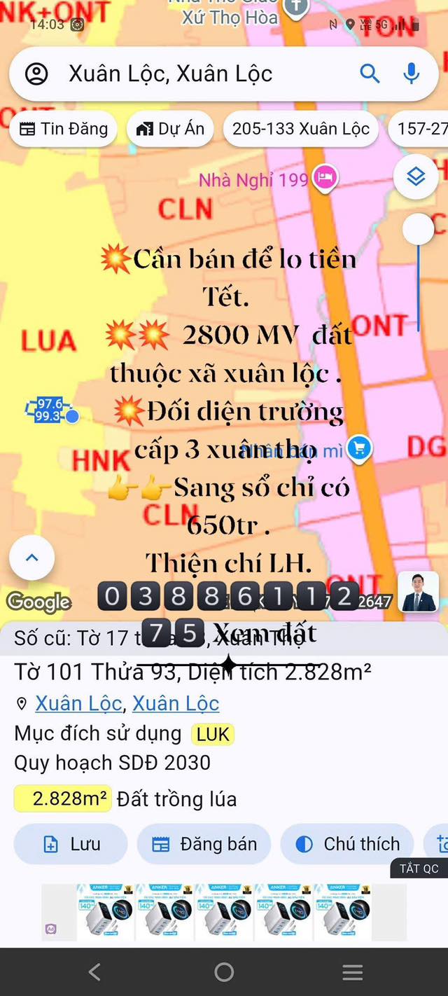 Đất nền 2800m² xã Xuân Thọ giá 650 triệu - Cơ hội đầu tư tuyệt vời!