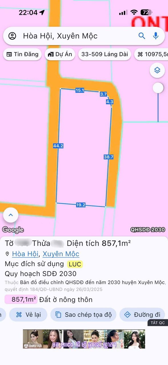 Đất nền Xã Hòa Hội, 857m² giá 1 tỷ - Cơ hội đầu tư tuyệt vời!