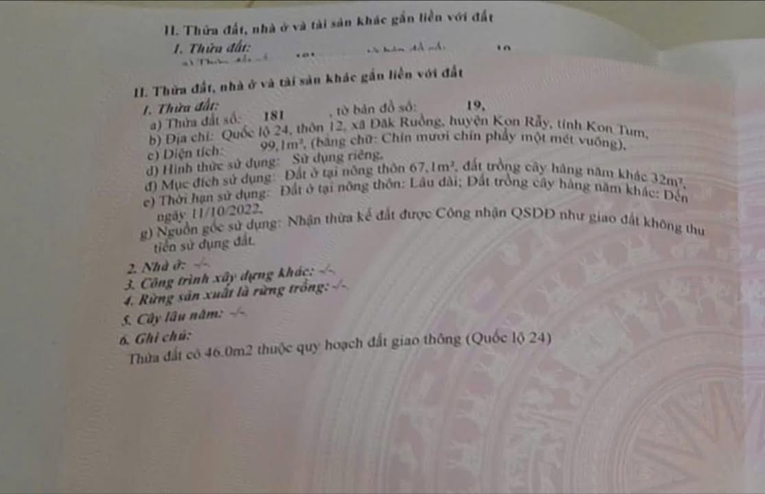 Đất 2 mặt tiền Quốc lộ 24, Đắk Ruồng 100m² giá 600 triệu - Tiềm năng đầu tư cao!