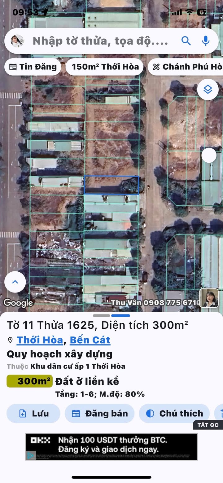 Đất nền Phường Thới Hòa, TP Bến Cát 300m² giá thỏa thuận - Cơ hội đầu tư tốt!