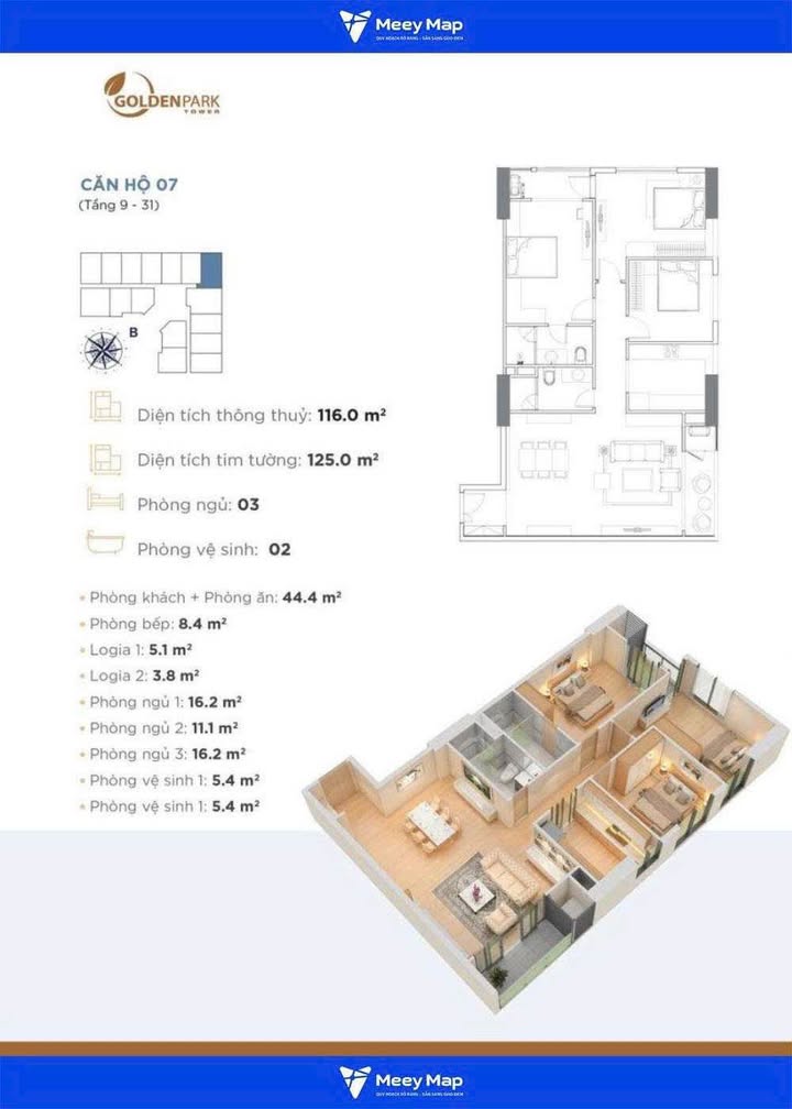 Căn hộ Golden Parkl Cầu Giấy 116m² giá 14 tỷ - Căn góc thoáng mát!