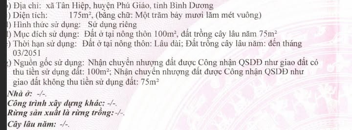Đất nền 175m² tại Tân Hiệp, Phú Giáo - Giá chỉ 800 triệu - Đầu tư sinh lời!