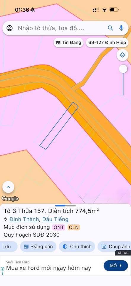 Đất nền Tân Hưng, Huyện Bàu Bàng, 570m² giá 2 tỷ - Đường mở rộng 32m