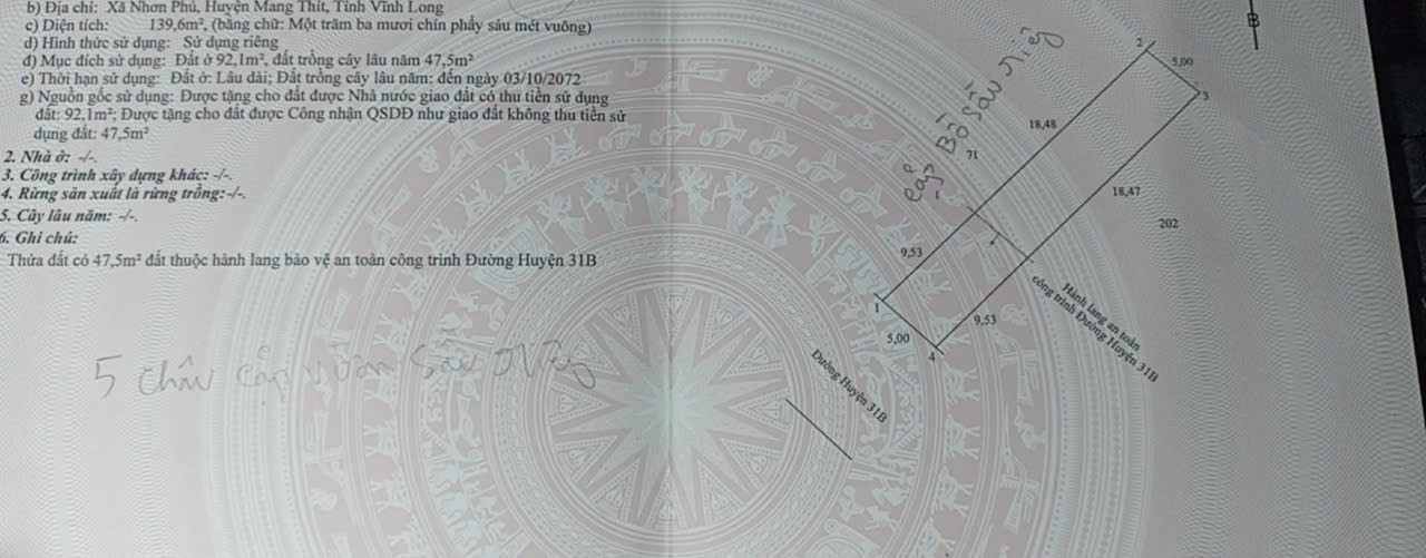 Đất nền liền kề mặt tiền đường Huyện 31B - Xã Nhơn Phú, 139.6m² giá 470 triệu - Pháp lý rõ ràng!