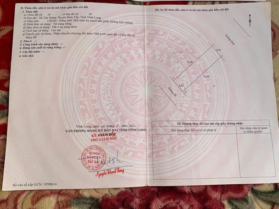 Đất nền và đất ruộng đẹp tại Xã Tân Bình, Huyện Bình Tân, Vĩnh Long - Giá chỉ 1.1 tỷ!