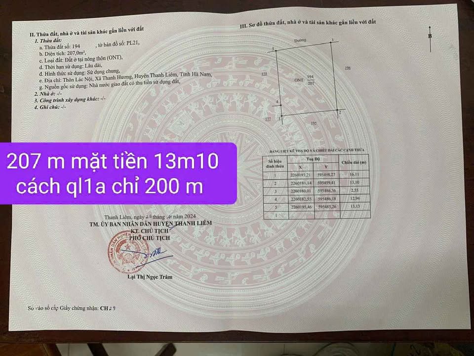 Đất thổ cư 207m² tại Thôn Lác Nội, Nho Quan, chỉ 2 tỷ - Cơ hội đầu tư tuyệt vời!