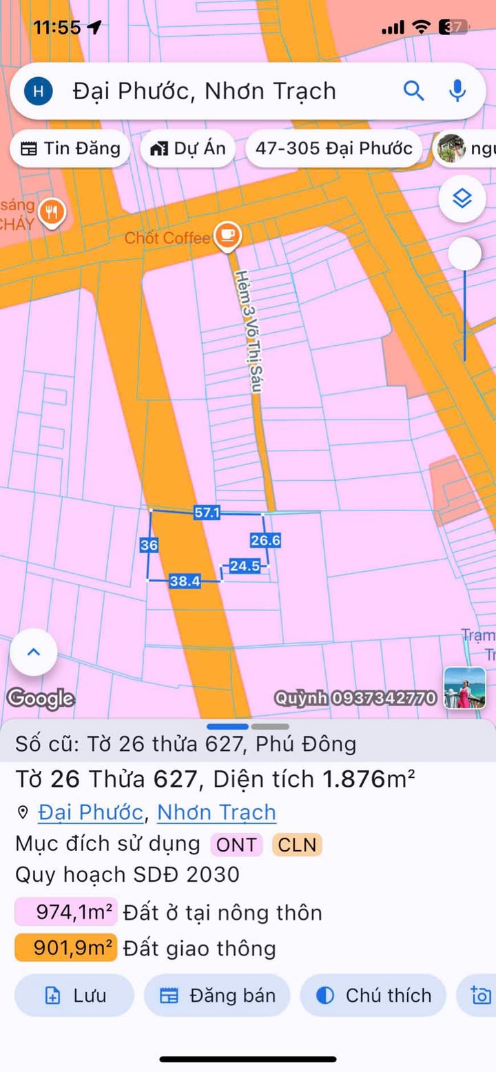 Đất nền Xã Đại Phước, Nhơn Trạch 1876m² giá chỉ 41.27 tỷ - Cần bán gấp trước Tết!