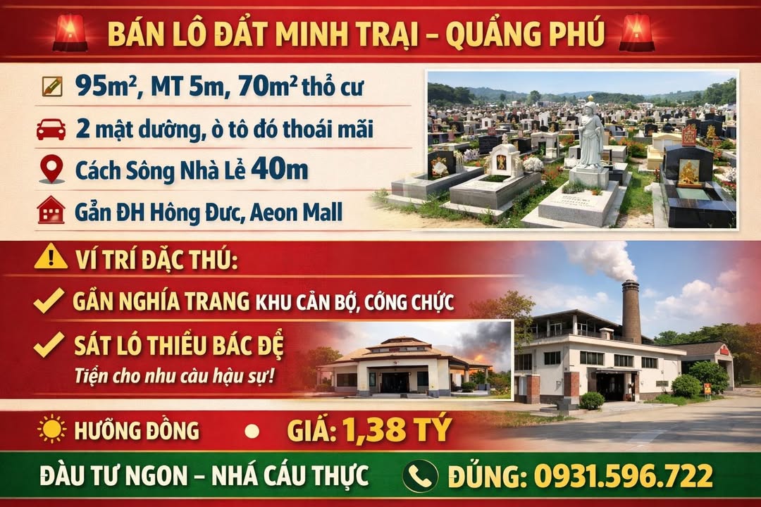 Bán lô đất Minh Trại - Quảng Phú 95m² giá 1 tỷ - Đầu tư sinh lời ngay!