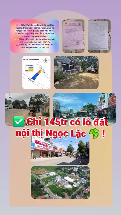 Đất nền mặt tiền Phố Cao Thượng, Ngọc Lặc 145m² giá chỉ 195 triệu - Cơ hội đầu tư không thể bỏ lỡ!