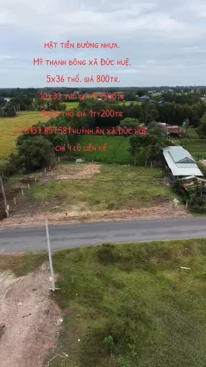 Đất nền liền kề tại Xã Bình Hòa Bắc, Đức Huệ 180m² giá 800 triệu - Đầu tư sinh lời ngay!