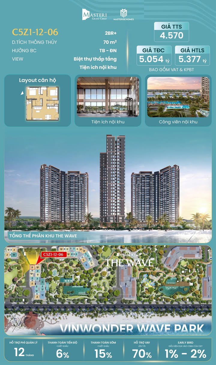 Căn hộ 2PN góc Vinhomes Ocean Park 70m² giá 4.56 tỷ - Cơ hội sở hữu hiếm có!