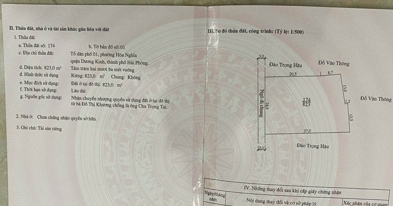 Đất nền Phường Hoà Nghĩa, Quận Dương Kinh 823m² giá 24 tỷ - Sổ đỏ chính chủ!