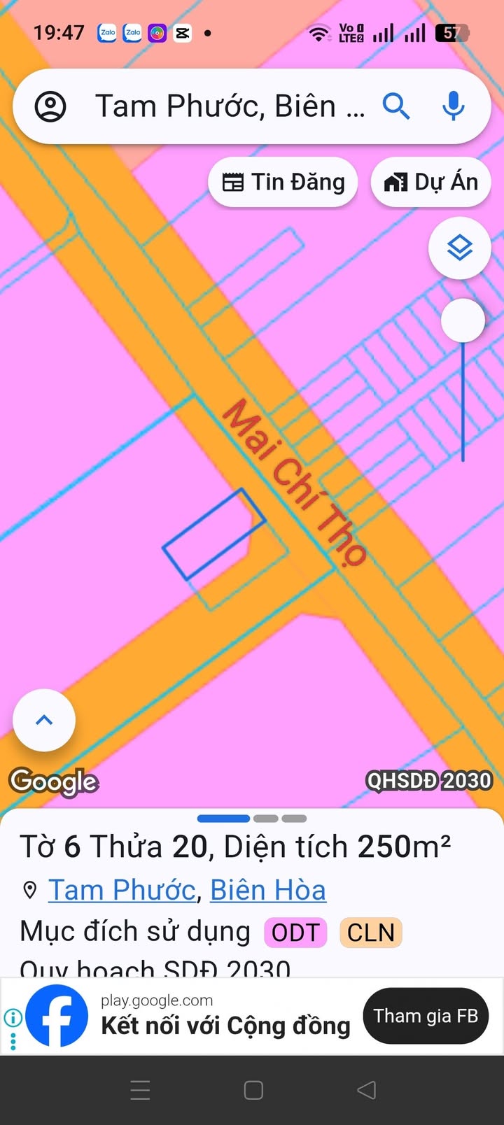 Đất mặt tiền đường Mai Chí Thọ, Phường Tam Phước, 250m² giá 2.2 tỷ - Sổ hồng chính chủ!
