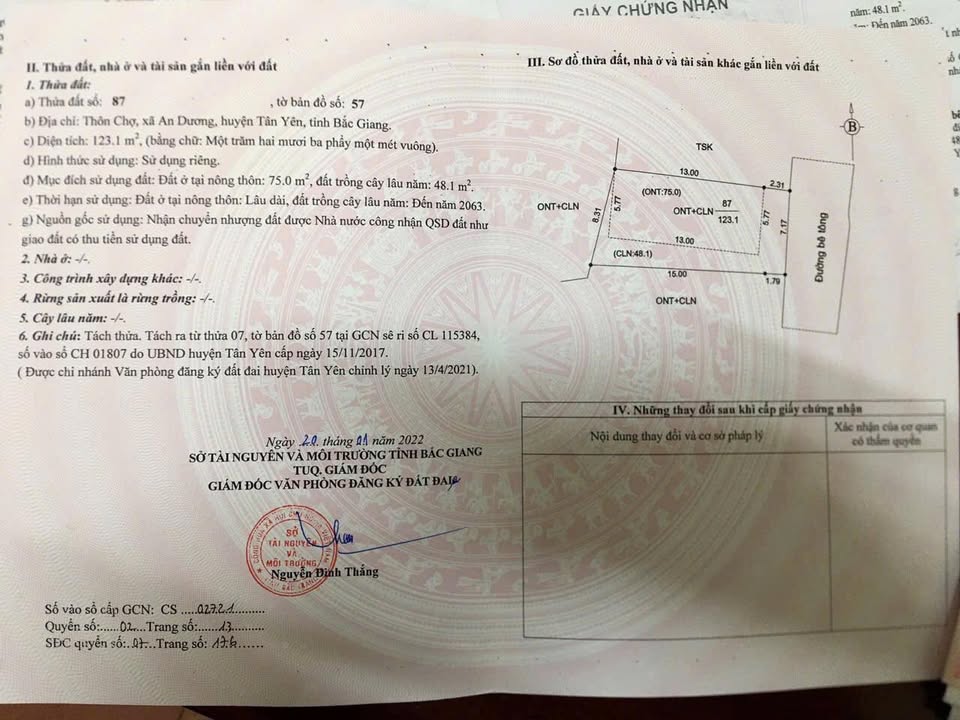 Đất nền Tân Yên Bắc Giang 123,1m² - Chính chủ, giá tốt đầu tư