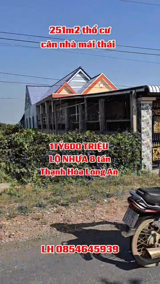 Nhà mái thái 251m² xã Thủy Đông, Thạnh Hóa - Giá chỉ 1.6 tỷ - Đầu tư an toàn!