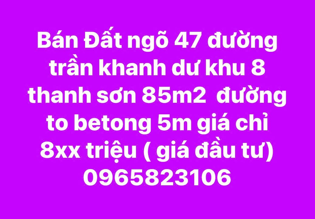 Đất nền 85m² ngõ 47 Trần Khanh Dư, Uông Bí chỉ 800 triệu - Giá đầu tư hấp dẫn!
