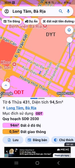 Đất mặt tiền đường Xuân Diệu, Bà Rịa 95m² giá 2.6 tỷ - Cơ hội đầu tư tuyệt vời!