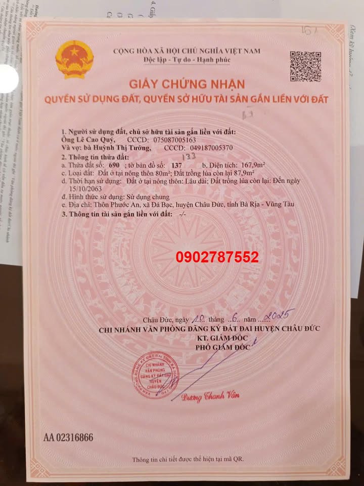 Đất thổ cư 67m² tại Xã Phước An, Châu Đức - Giá 430 triệu, đầu tư sinh lời!