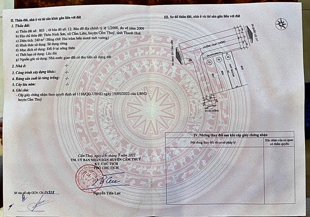 Đất thổ cư Cẩm Thủy, Thanh Hóa 240m² giá 500 triệu - Cơ hội đầu tư hiếm có!