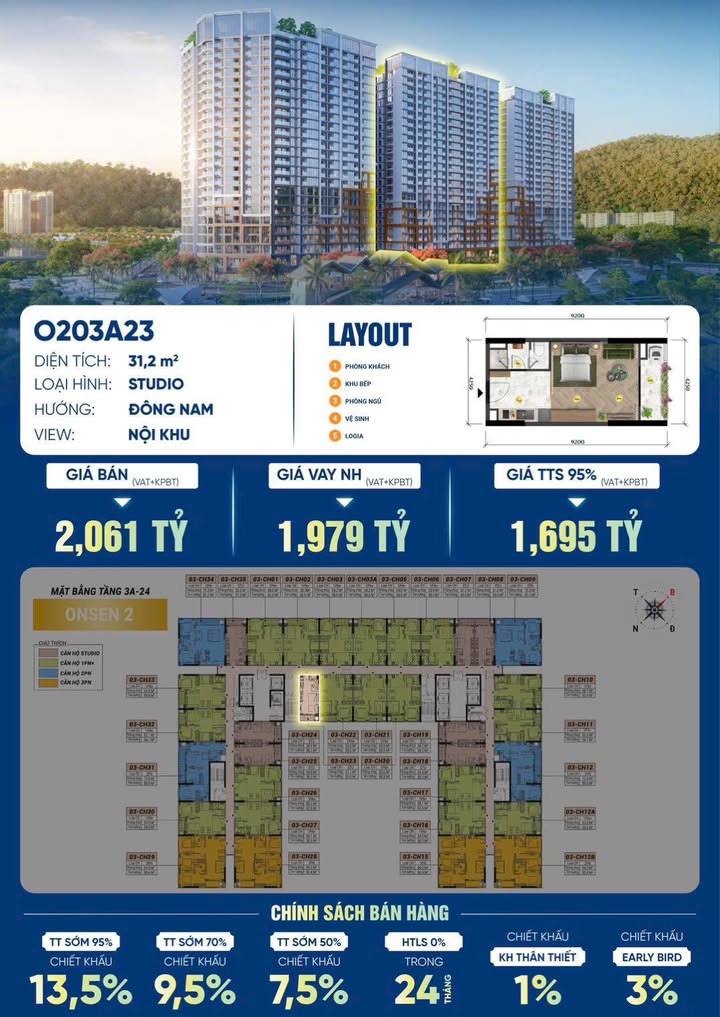 Condotel Onsen 2 Nha Trang 35m² giá 1.695 tỷ - Cơ hội đầu tư tuyệt vời!