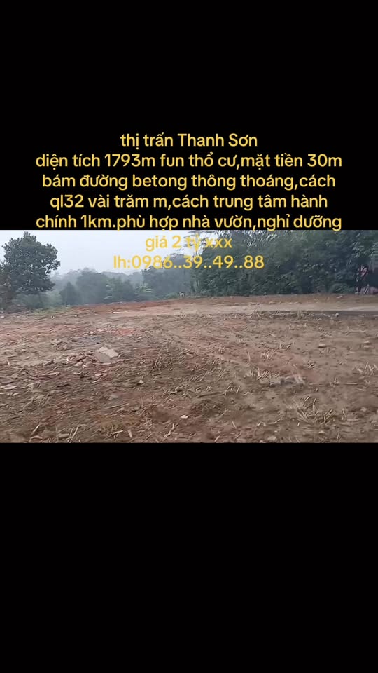 Đất nền Thị Trấn Thanh Sơn, Phú Thọ 1793m² - Đất thổ cư hiếm có!