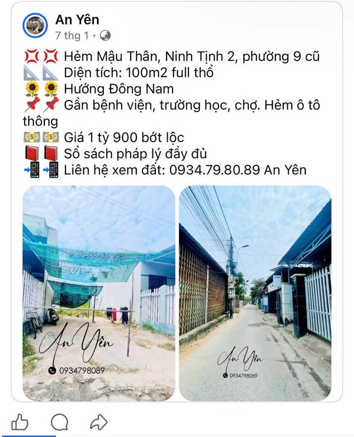 Đất thổ cư Hẻm Mậu Thân, Phường 9 - 100m² giá 1.9 tỷ - Sổ đỏ chính chủ!