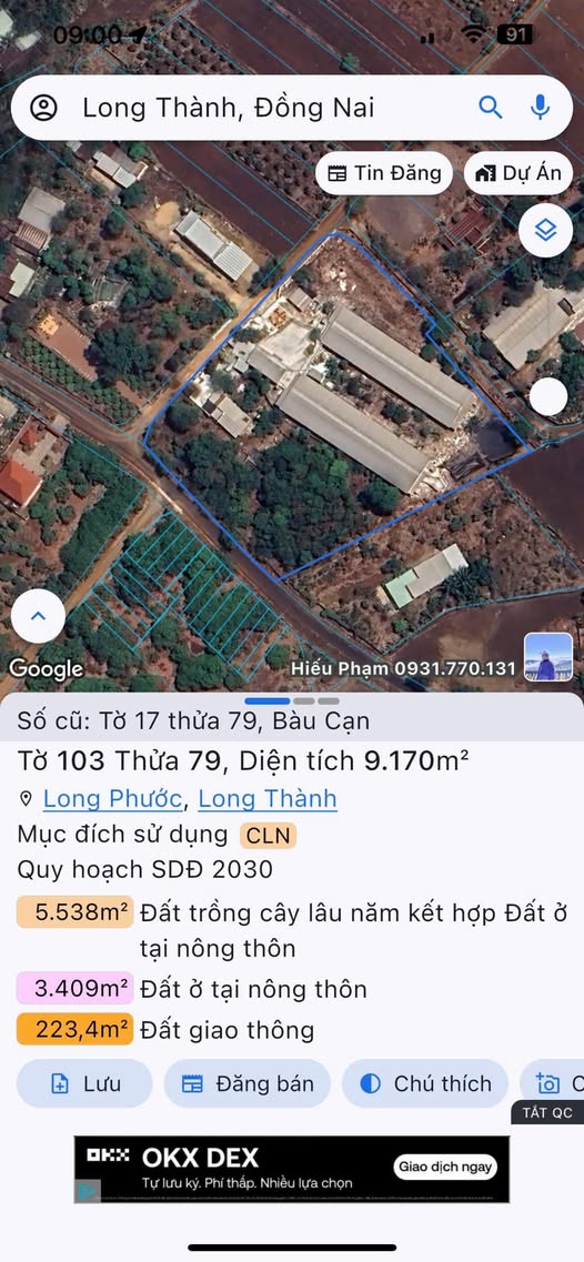 Đất 3 mặt tiền Long Phước, Long Thành 9.170m² giá 1.9 tỷ - Cơ hội đầu tư lý tưởng!