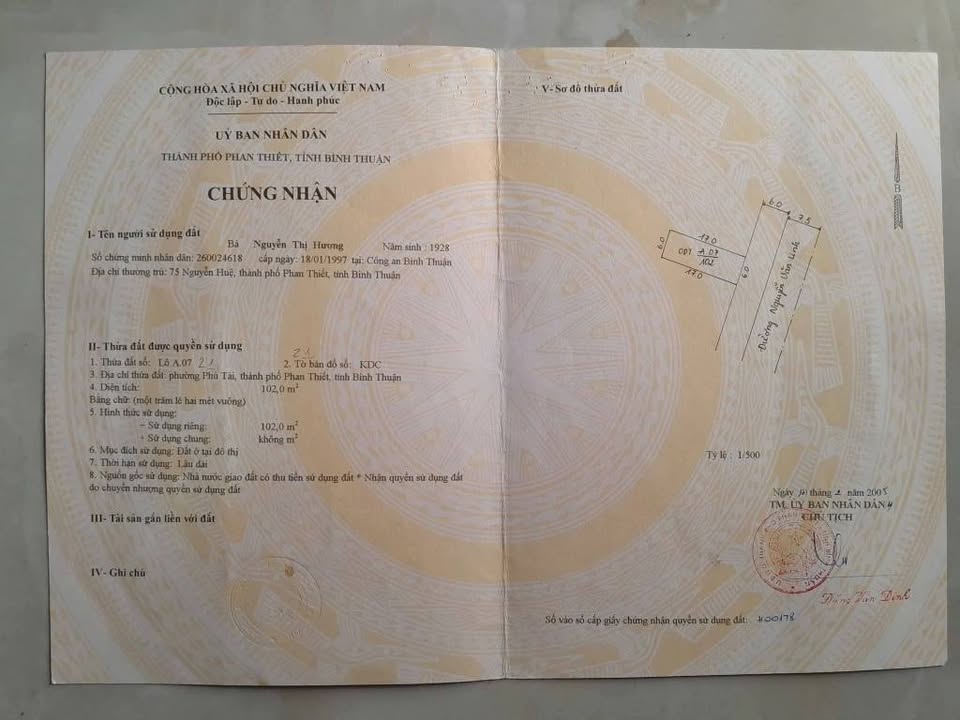 Đất thổ cư mặt tiền đường Nguyễn Văn Linh TP Phan Thiết 102m² giá 4.2 tỷ - Đầu tư sinh lời