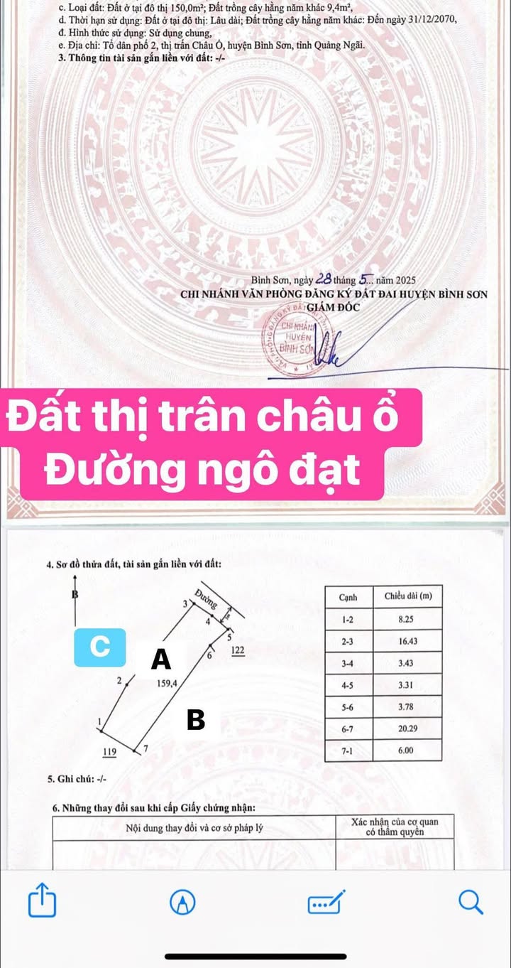 Đất nền Huyện Bình Sơn 175m² giá 1 tỷ - Pháp lý rõ ràng, sẵn sàng giao dịch!