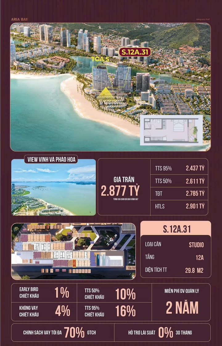 Condotel Aria Bay Hạ Long 29.8m² giá 2.877 tỷ - View Vịnh di sản tuyệt đẹp!