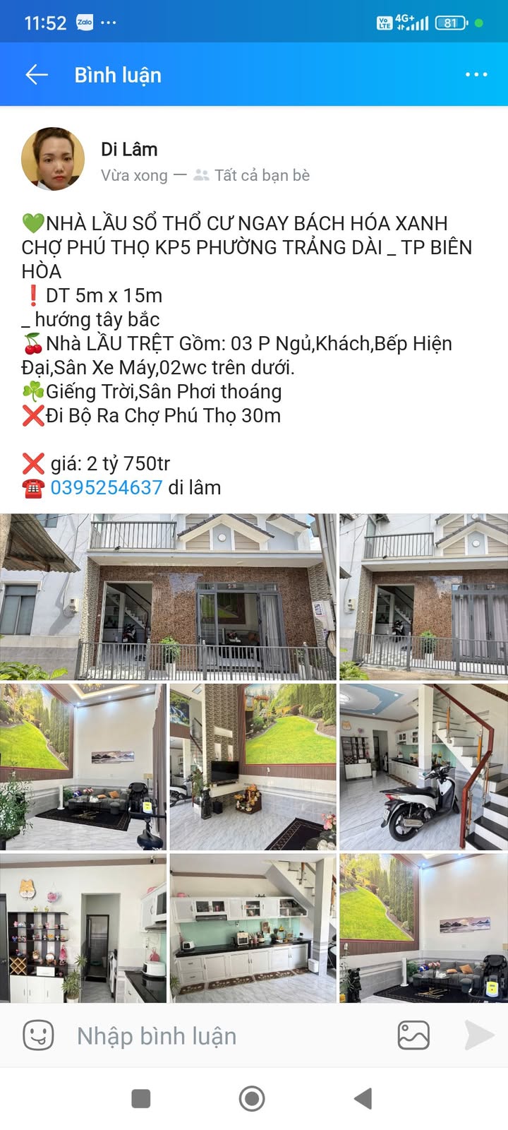 Nhà lầu KP5 Trảng Dài 75m² giá 2.75 tỷ - Sổ đỏ chính chủ