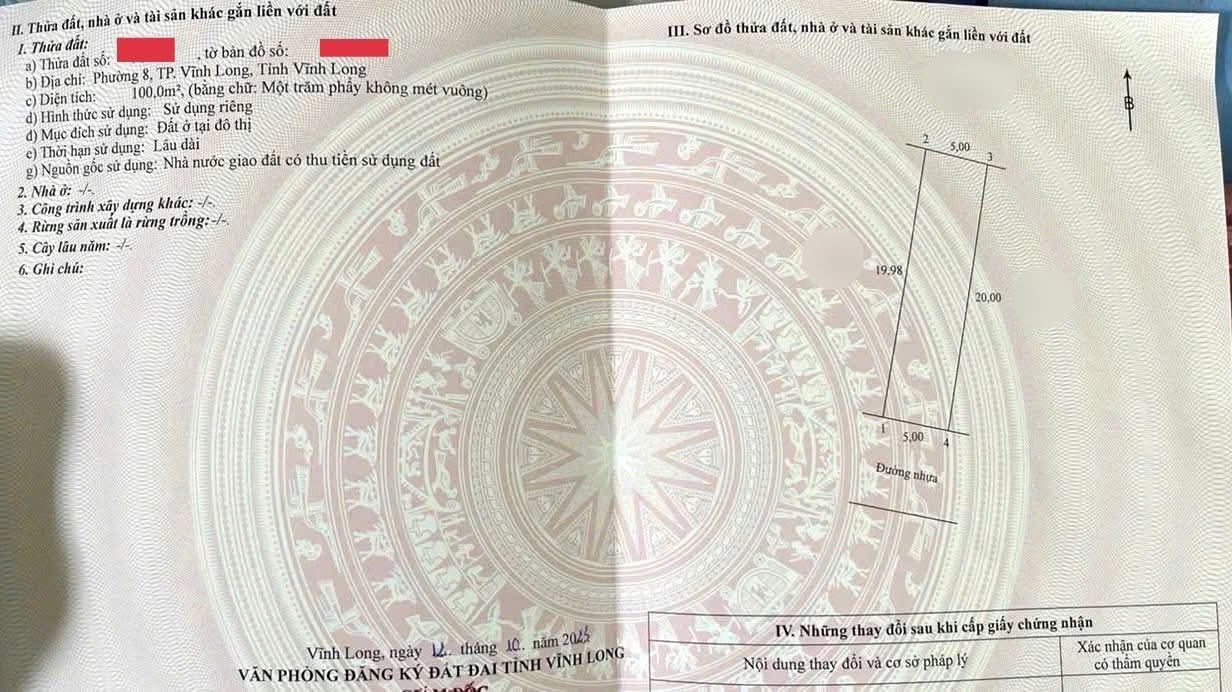 Đất nền thổ cư 100% tại Phường Tân Hạnh, Vĩnh Long - Giá 1.05 tỷ, thương lượng nhẹ!