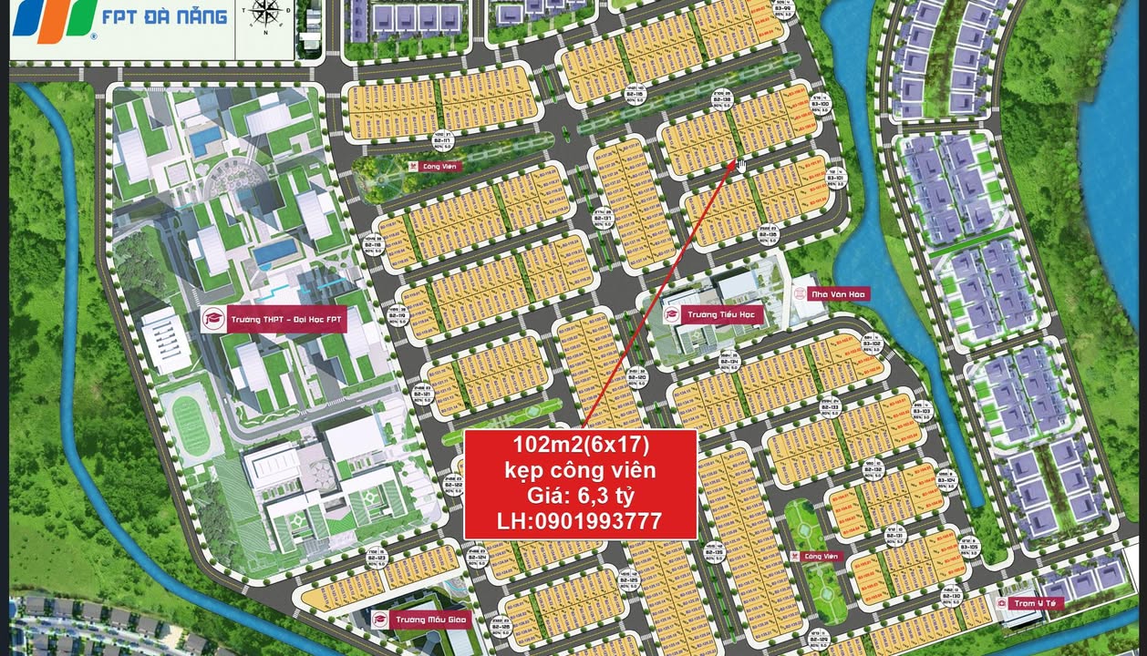 Căn hộ FPT Đà Nẵng 102m² giá 6.3 tỷ - Hướng Đông Nam, kẹp công viên