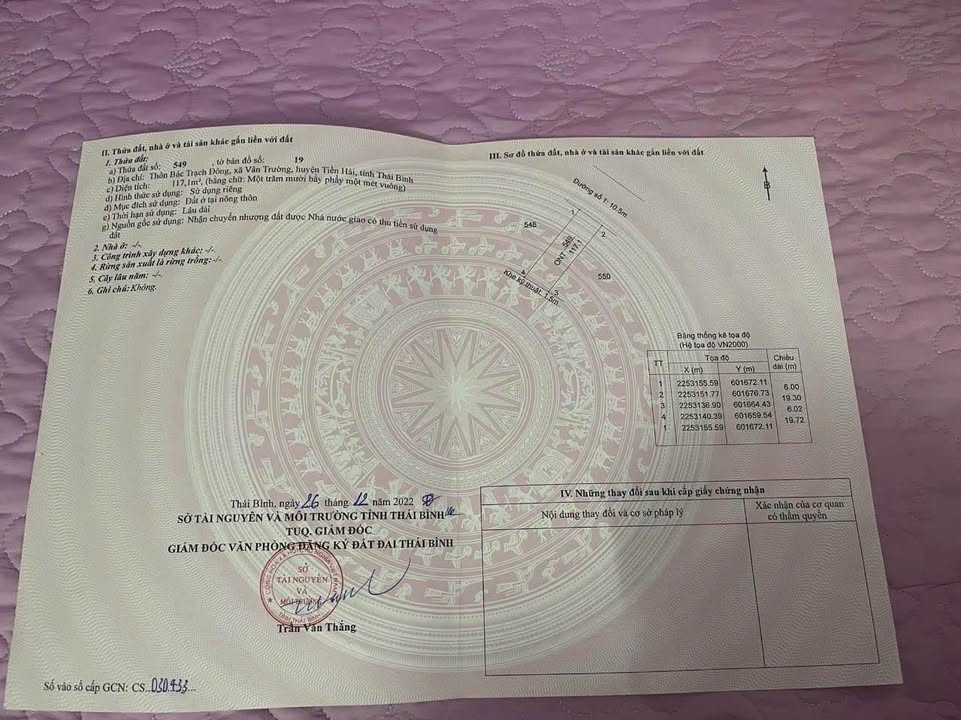 Bán đất xã Vân Trường, huyện Tiền Hải 117m² giá 1.1 tỷ - Đường quy hoạch rộng rãi!